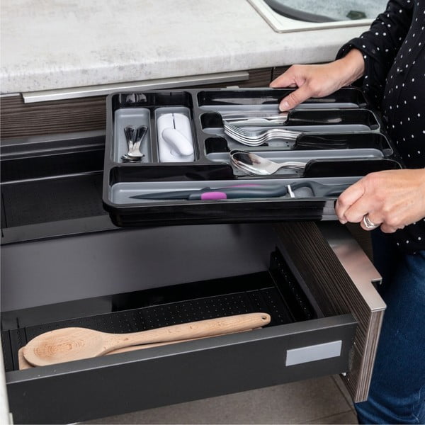 Suport pentru tacâmuri extensibil pentru sertar negru-gri41,5 x 35 cm - Addis-image-1