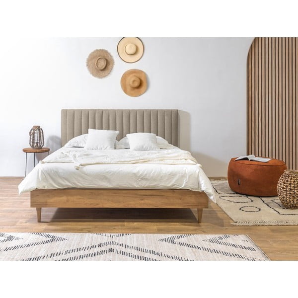 Pat matrimonial bej/natural cu somieră 180x200 cm Oceane – Bobochic Paris-image-2