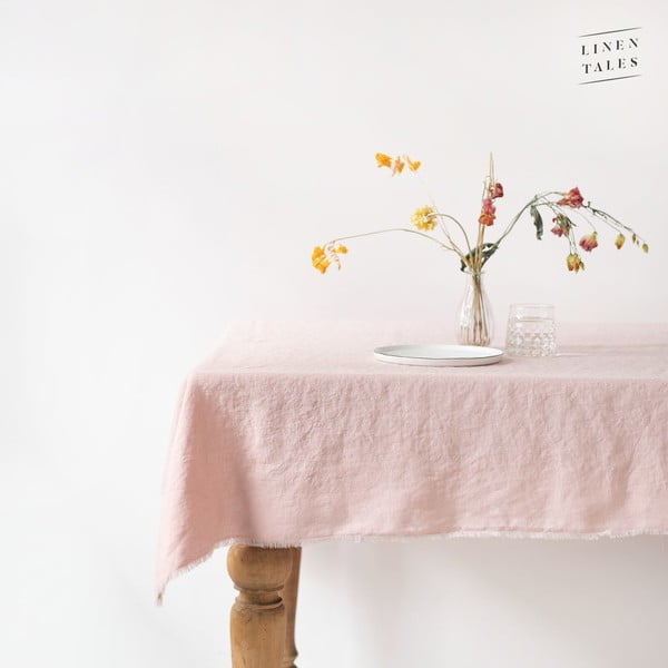 Față de masă roz deschis din in 140x140 cm - Linen Tales-image-2