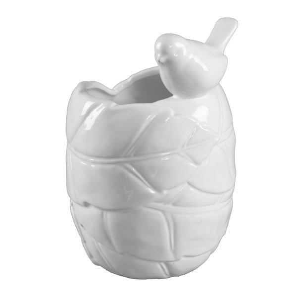 Vază din ceramică Mauro Ferretti Gufo Uccellino, înălțime 22 cm, alb