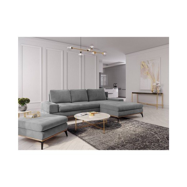 Colțar extensibil cu șezlong pe partea dreaptă Windsor & Co Sofas Planet, gri-image-1