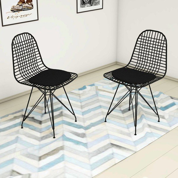 Scaune de dining negre 2 buc. din metal Kafes – Kalune Design-image-1