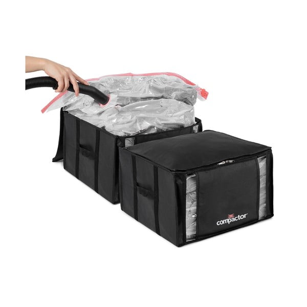 Cutii de depozitare pentru haine 2 buc. din material textil cu vacuum/cu pereți întăriți 42x25x25 cm Black Edition – Compactor-image-3