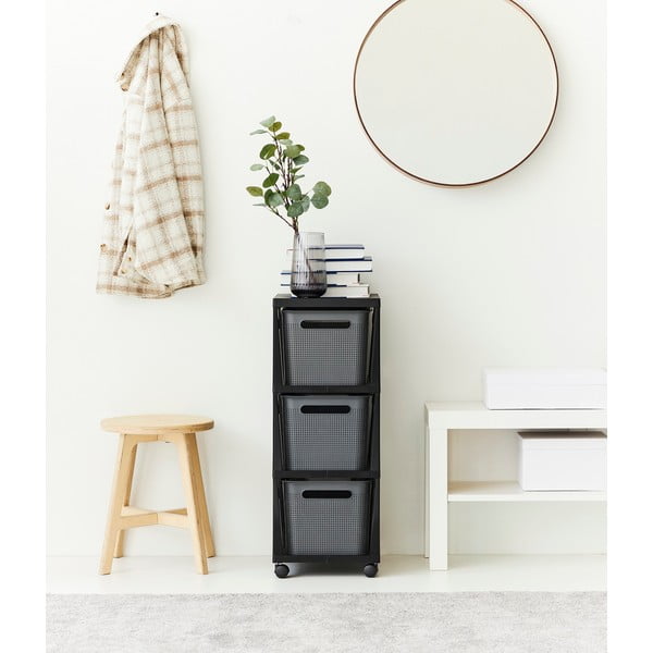 Etajeră pe roți neagră/gri din plastic 30x77 cm Brisen – Rotho-image-1