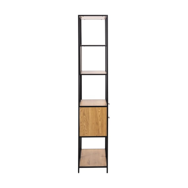 Bibliotecă neagră/în culoare naturală cu aspect de lemn de stejar 77x185x35 cm Seaford – Actona-image-3
