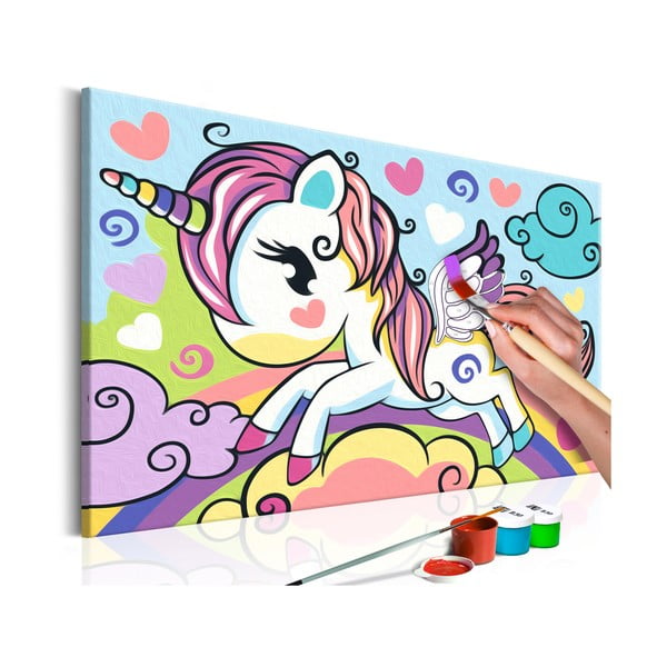 Set DIY pentru crearea unei picturi pe pânză Artgeist Colourful Unicorn, 33 x 23 cm