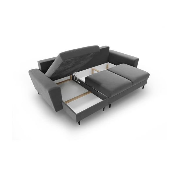 Colțar gri deschis extensibil, cu spațiu de depozitare cu tapițerie din catifea Kyoto – Cosmopolitan Design-image-3