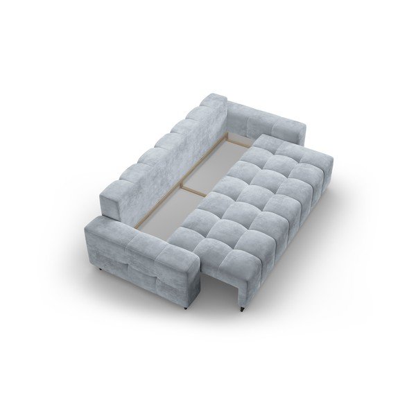Canapea albastru-deschis extensibilă, cu spațiu de depozitare cu tapițerie din catifea 250 cm Wicklow – Cosmopolitan Design-image-3