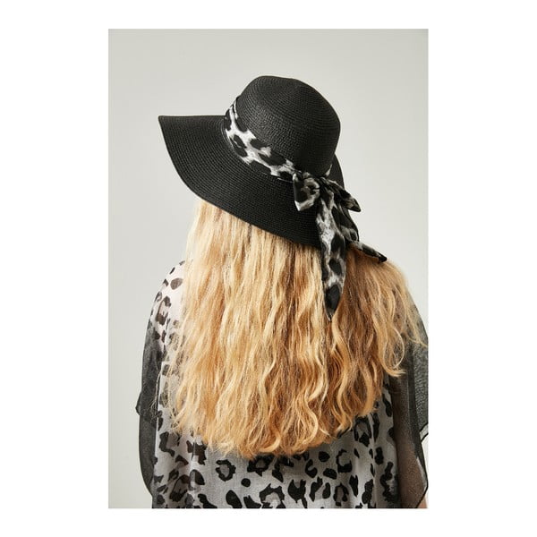 Pălărie din paie cu panglică, pentru femei Alexander McKensey Leopard, negru