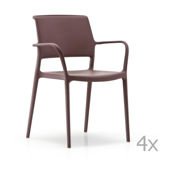 Set 4 scaune cu cotieră Pedrali Ara, maro