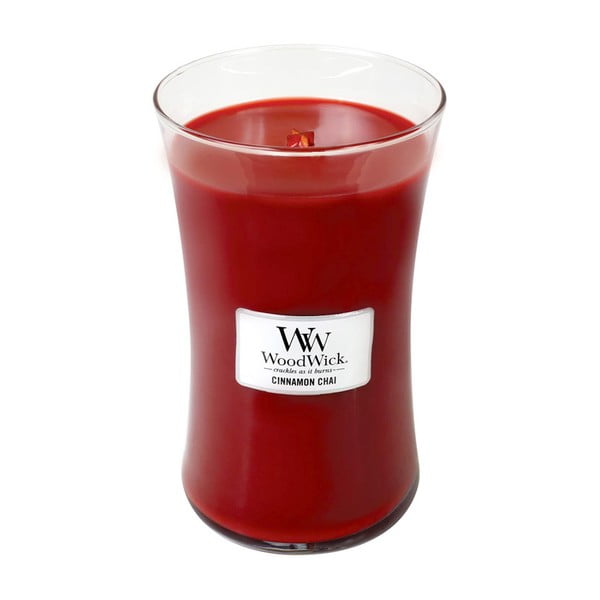Lumânare parfumată WoodWick, aromă de vanilie și scorțișoară, 130 ore 