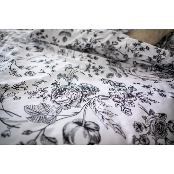 Lenjerie de pat din bumbac satinat Cotton House Flower, 140 x 200 cm, alb - negru-image-3