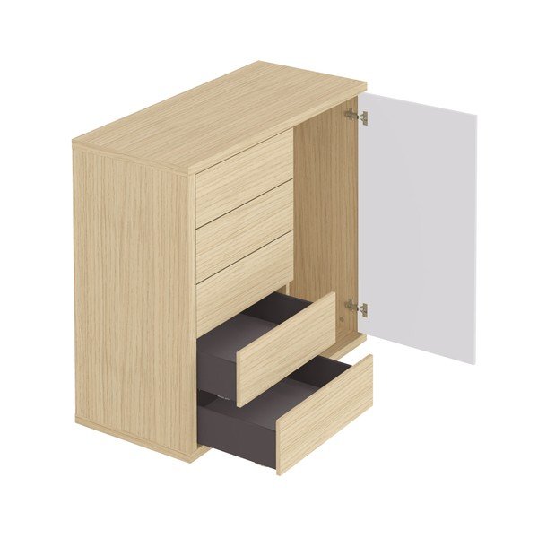 Comodă înaltă albă cu aspect de lemn de stejar 113x113 cm Hugo TemaHome-image-3