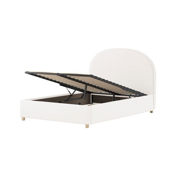 Pat matrimonial alb tapițat cu spațiu de depozitare cu somieră 140x200 cm Moon – Vipack-image-4