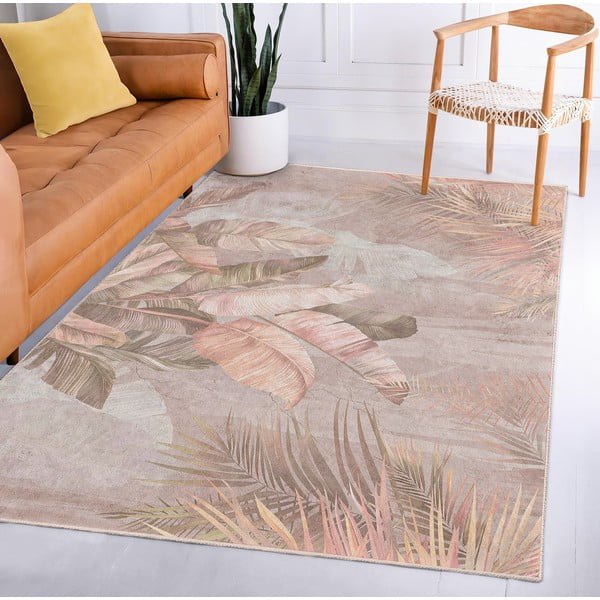 Covor tip traversă bej lavabil 80x200 cm Dusty Leaves – Mila Home-image-4