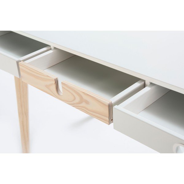 Birou cu picioare din lemn de pin Marckeric Kiara, alb-image-4