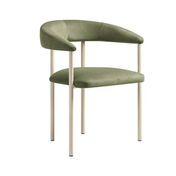 Scaun de living verde/crem cu cotiere tapițat Lea – Micadoni 