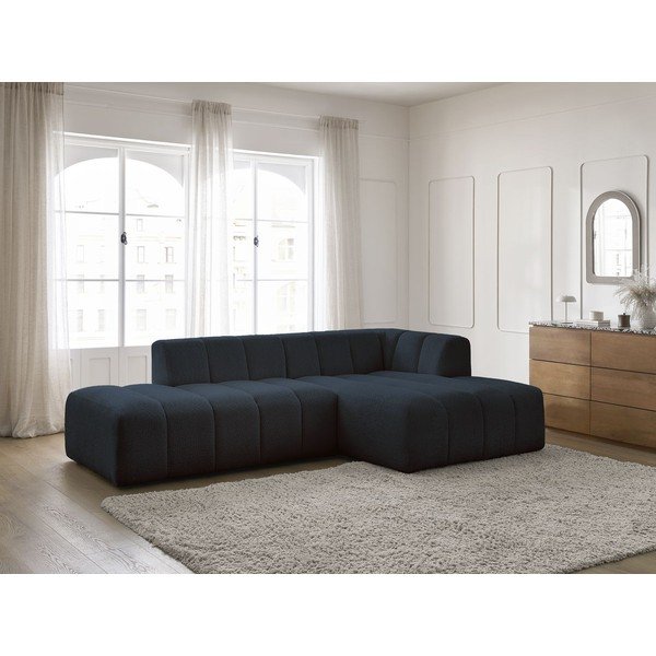 Colțar albastru închis cu tapițerie din țesătură bouclé (cu colț pe partea dreaptă/cu șezlong) Annecy – Bobochic Paris-image-1