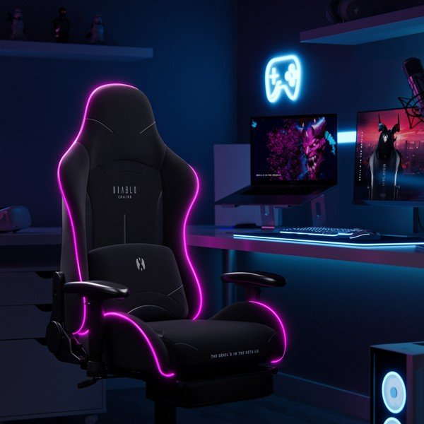 Scaun de gaming negru X-Starter LED – Diablo Chairs-image-1