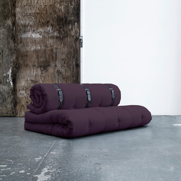Canapea extensibilă cu detalii din piele și cusătură albă Karup Buckle Up Purple