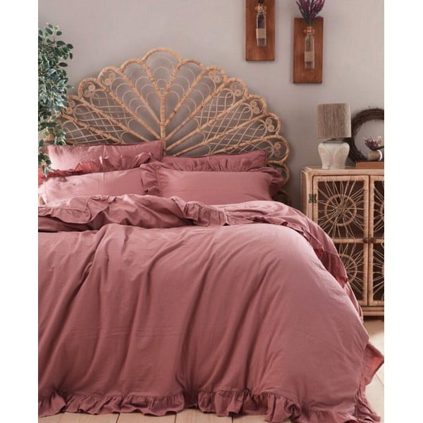 Lenjerie de pat roz din bumbac ranforcé pentru pat de o persoană 140x200 cm Ruffle Striped – Mila Home Luxury-image-1