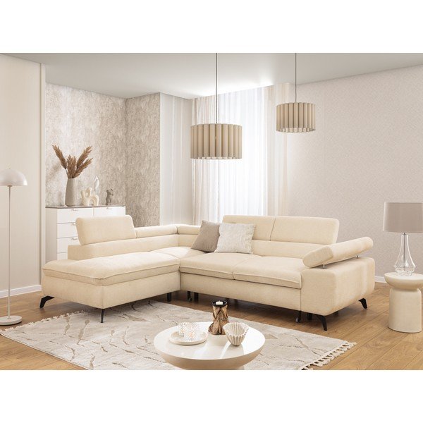 Colțar crem cu tapițerie din chenille (cu colț pe partea stângă/în formă de ”L”) Marbeya  – Ropez-image-4