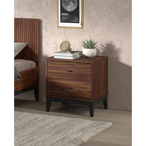 Noptieră în culoare naturală închisă cu aspect de lemn de nuc Ilyas – Vipack-image-1