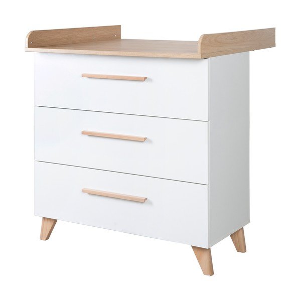Comodă de copii albă cu aspect de lemn de stejar cu masă de schimbat 88,5x99x76 cm Léon – Roba