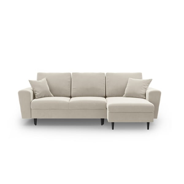 Colțar bej extensibil, cu spațiu de depozitare cu tapițerie din catifea Kyoto – Cosmopolitan Design