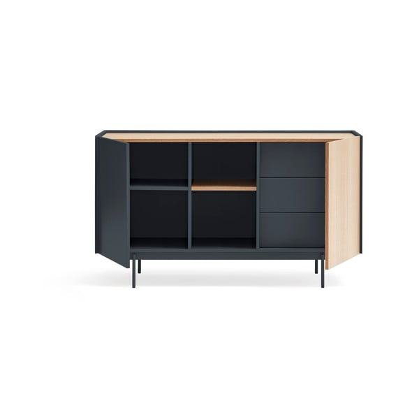 Comodă gri antracit-natural joasă cu aspect de lemn de stejar 130x78 cm Otto – Teulat-image-4