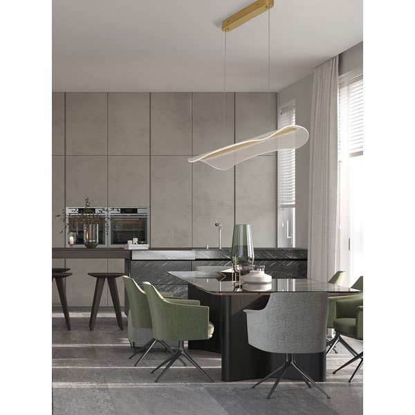 Lustră aurie LED cu intensitate reglabilă din aluminiu cu abajur din sticlă acrilică Agos – Nova Luce-image-1