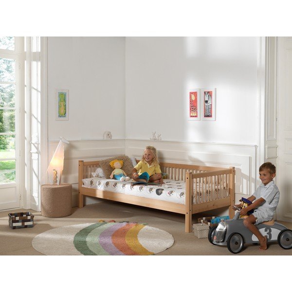 Pat pentru copii  în culoare naturală din lemn de fag cu somieră 90x200 cm Forrest – Vipack-image-4