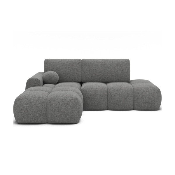 Colțar gri extensibil/cu spațiu de depozitare cu tapițerie din țesătură bouclé (cu colț pe partea stângă/cu șezlong) Vittario – ELTAP