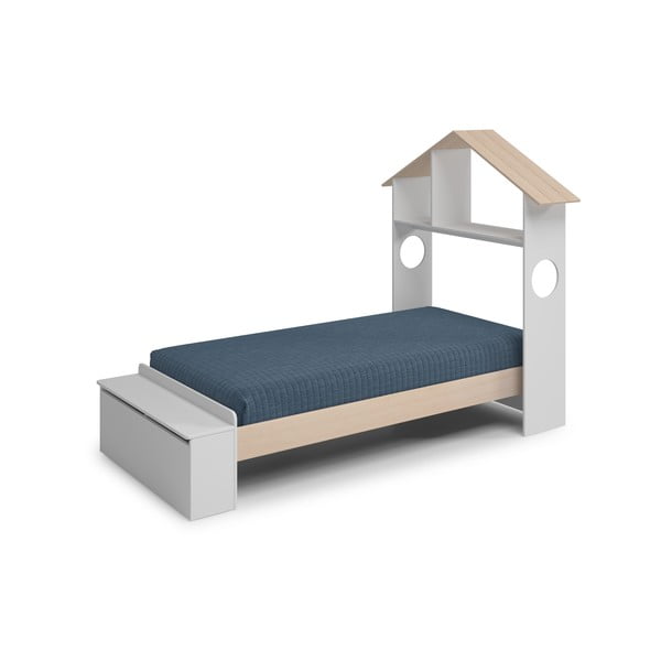 Pat pentru copii  alb/natural de tip casă cu aspect de lemn de pin cu spațiu de depozitare 90x190 cm Odessa – Marckeric-image-2