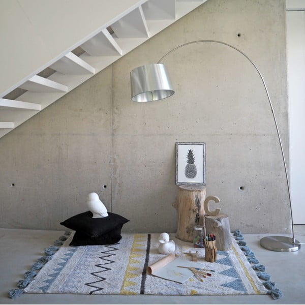 Covor pentru copii crem lavabil/țesut manual din bumbac 140x200 cm Azteca Vintage Blue – Lorena Canals-image-1