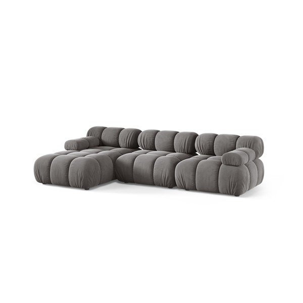 Colțar modular gri deschis cu tapițerie din catifea (cu colț pe partea stângă/cu șezlong) – Micadoni -image-1