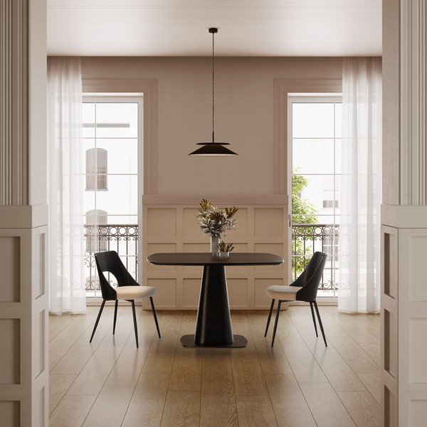 Scaune de dining negre/crem 2 buc. tapițate Gilda – MOME-image-2