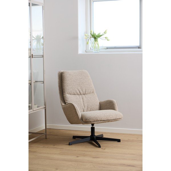 Fotoliu bej pivotant cu tapițerie din țesătură bouclé Bosley – Actona-image-1