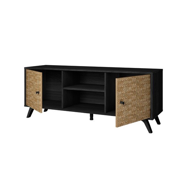 Comodă TV neagră cu aspect de lemn exotic 136x53 cm Hanoi - Marckeric-image-2