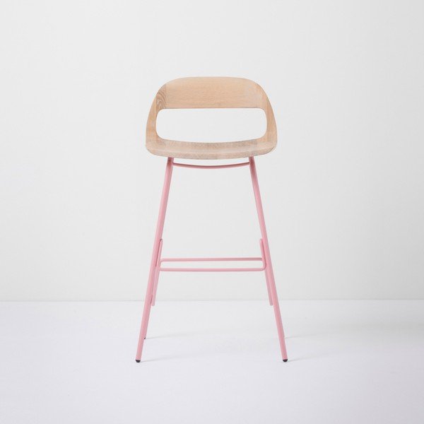 Scaun de bar din lemn masiv de stejar cu picioare roz Gazzda Leina, 94 cm h-image-2