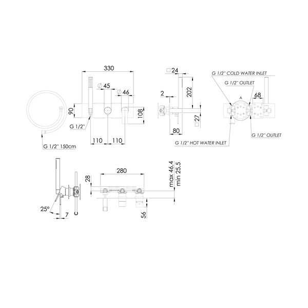 Baterie negru-mat pentru duș încastrată (3 ieșiri) Pax – Sapho-image-2