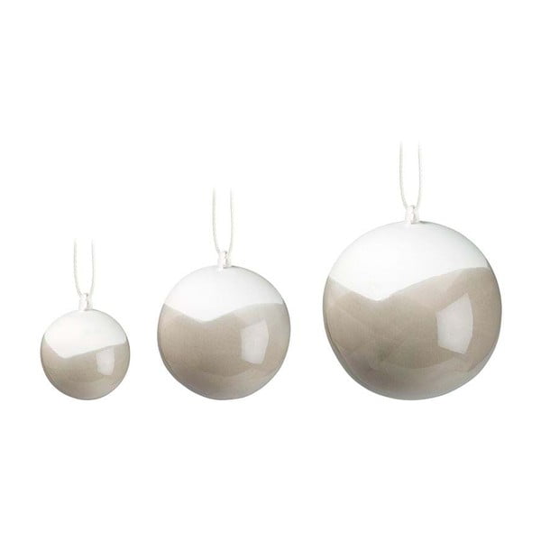 Set 3 globuri de Crăciun din porțelan chinezesc pentru bradul de Crăciun Kähler Design Nobili, gri