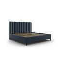 Pat matrimonial albastru închis tapițat cu spațiu de depozitare și somieră 200x200 cm Casey – Mazzini Beds