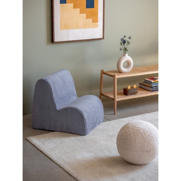 Fotoliu de copii albastru cu tapițerie din catifea reiată Cloud – Wigiwama-image-1