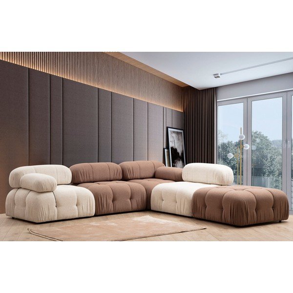 Modul pentru canapea crem cu tapițerie din stofă bouclé (partea dreaptă) Bubble – Artie-image-4