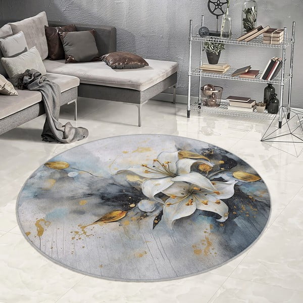 Covor albastru/gri lavabil rotund ø 120 cm Golden Lilly – Mila Home-image-1