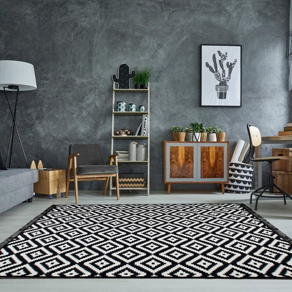 Covor reversibil Cihan Bilisim Tekstil Helen, 120 x 180 cm, alb-negru-image-4