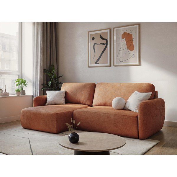 Colțar crem extensibil/cu spațiu de depozitare cu tapițerie din chenille (cu colț pe partea stângă/cu șezlong) Lilo – Makamii-image-1