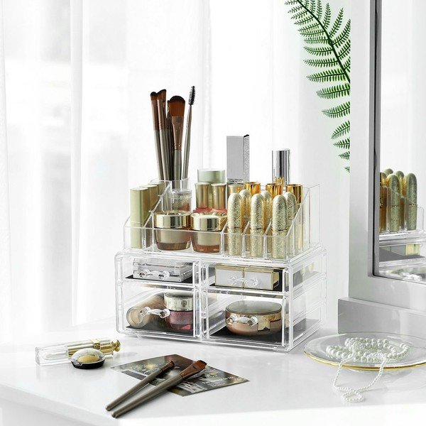 Organizator acrilic cu 4 sertare pentru bijuterii și cosmetice Songmics, transparent-image-3