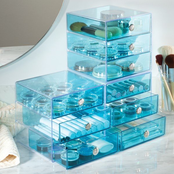 Organizator cu sertare iDesign, 16,5 x 16,5 cm, albastru-image-1
